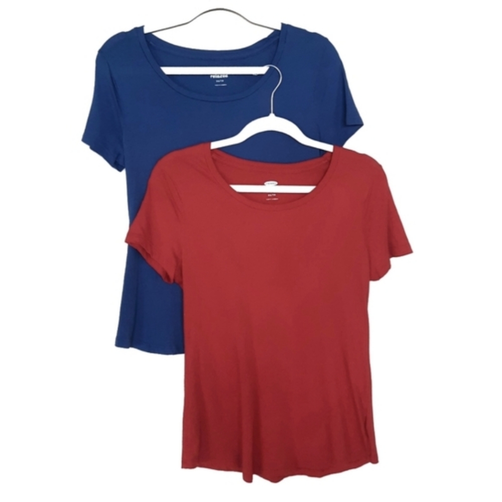 2/$14 Old Navy Red & Blue Relaxed Short-Sleeved Tees, Women's XS